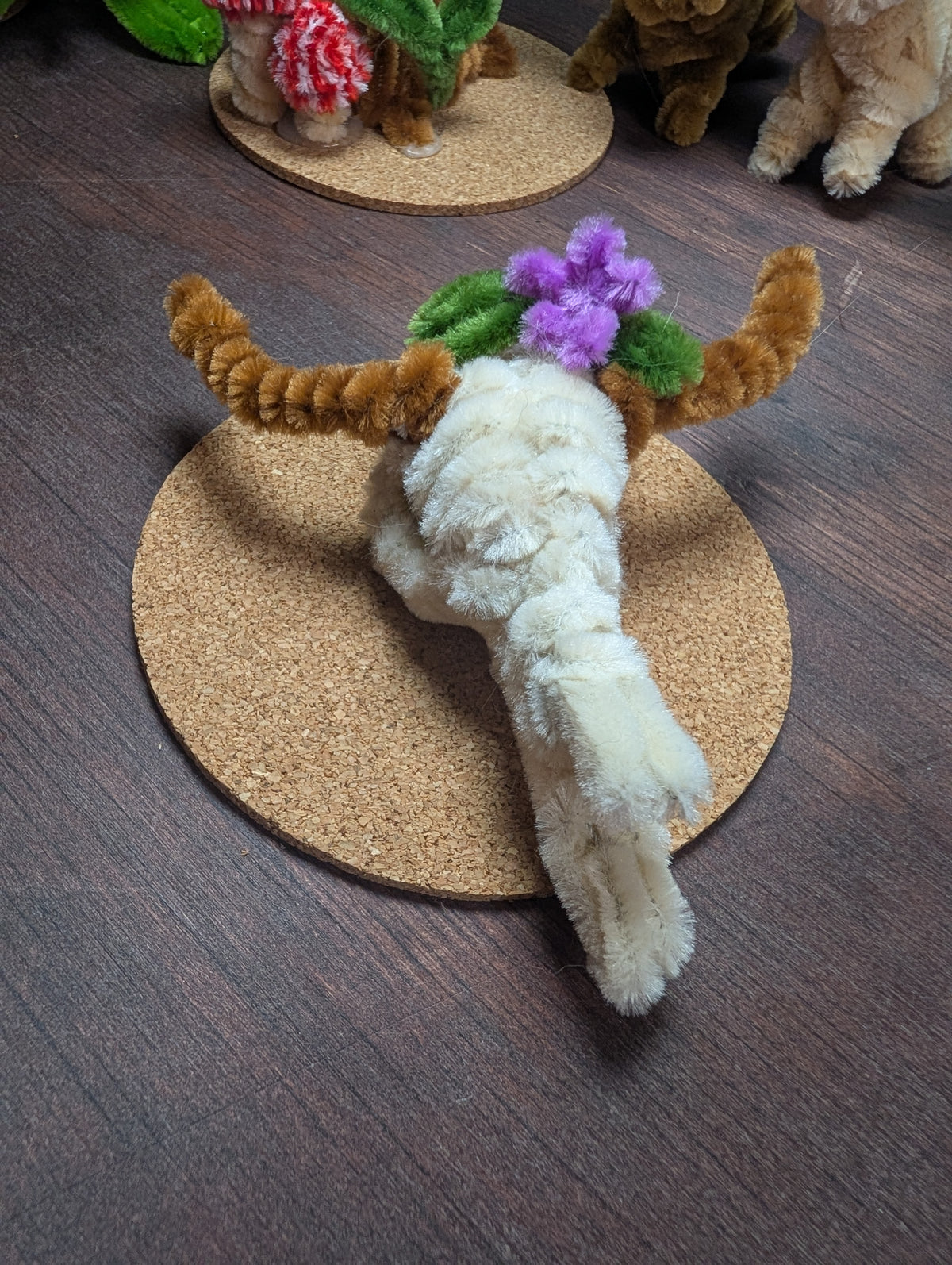 🌿 Handmade Pipe Cleaner Longhorn Skull with Floral Crown — One of a Kind