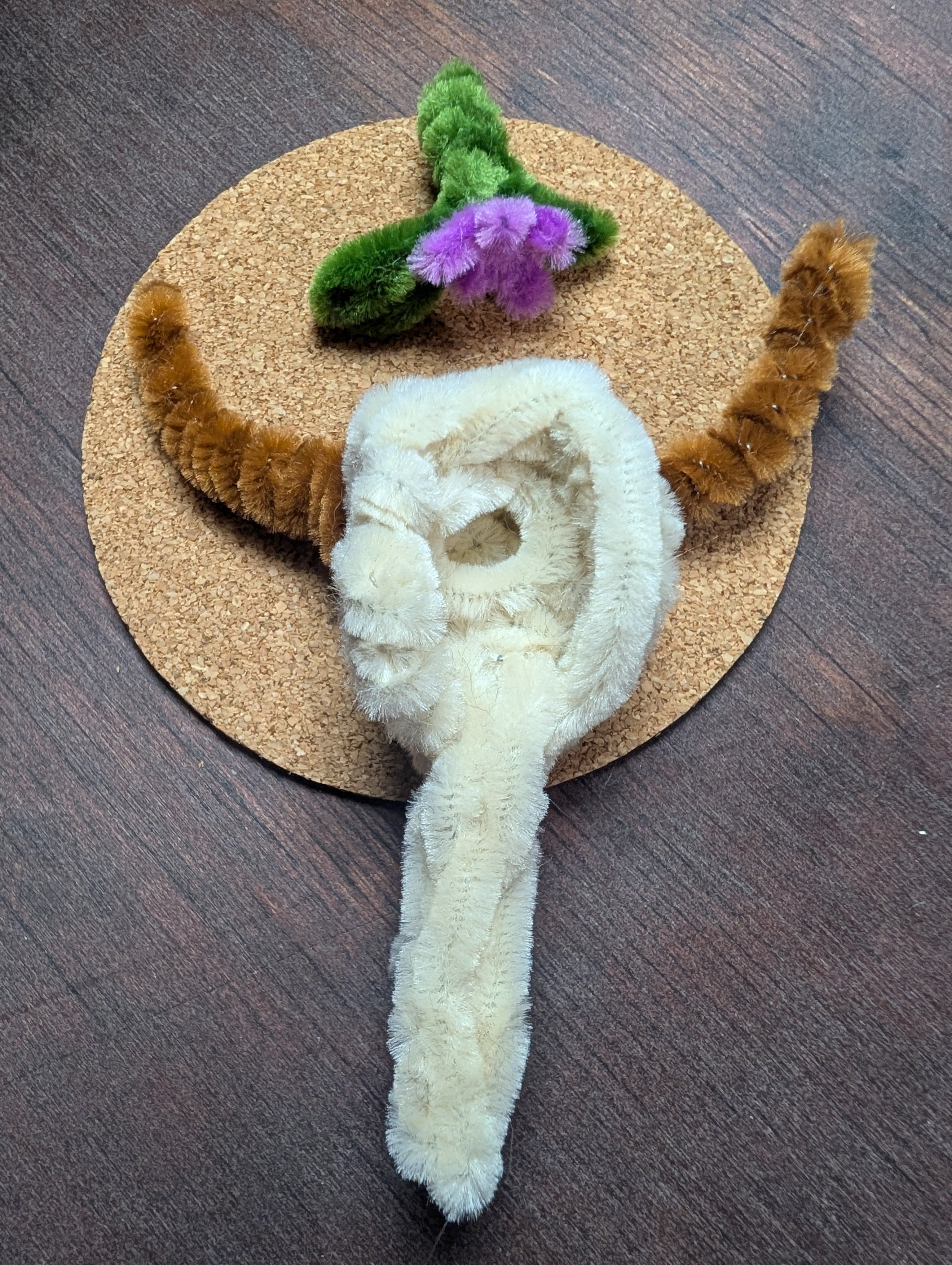 🌿 Handmade Pipe Cleaner Longhorn Skull with Floral Crown — One of a Kind