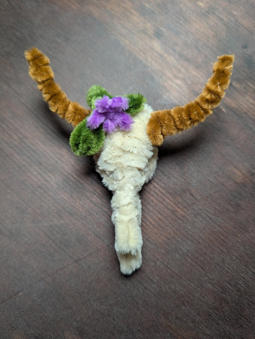 🌿 Handmade Pipe Cleaner Longhorn Skull with Floral Crown — One of a Kind